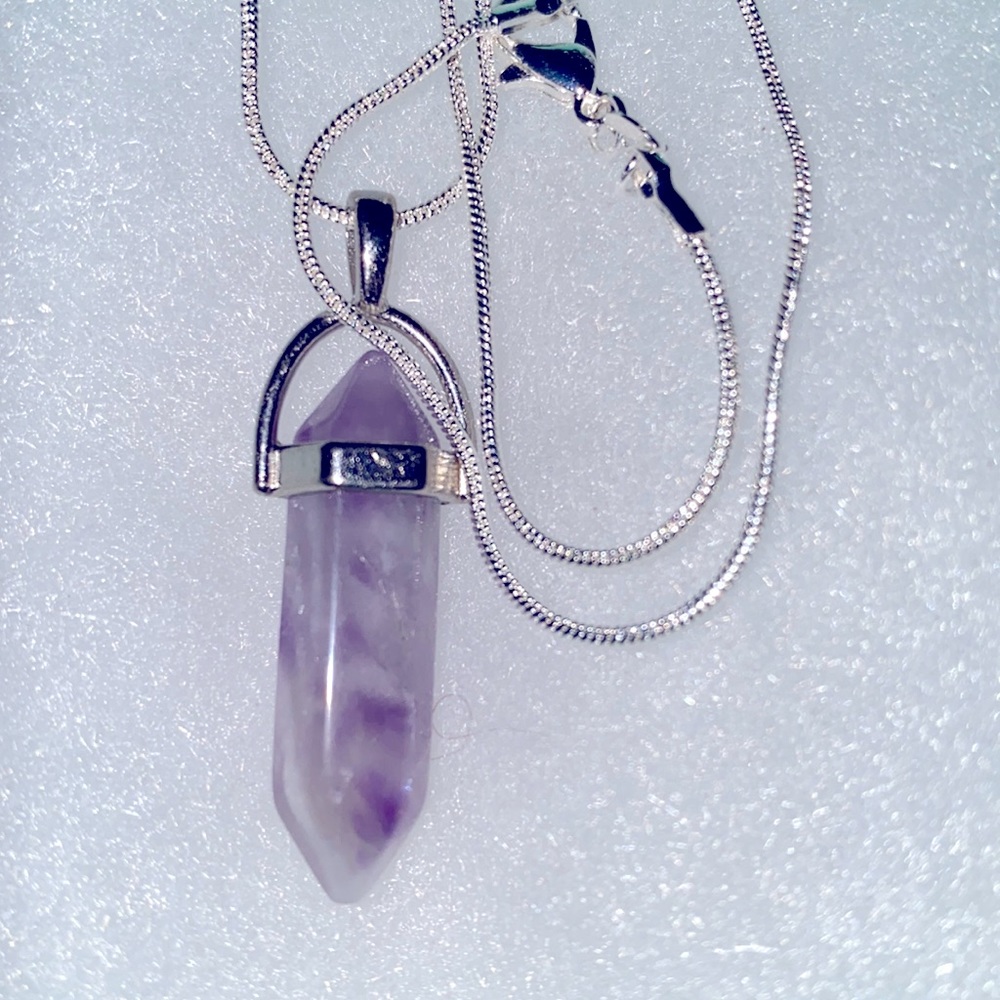 Boho hippie Sterling Silver Amethyst Swirl 30” necklace